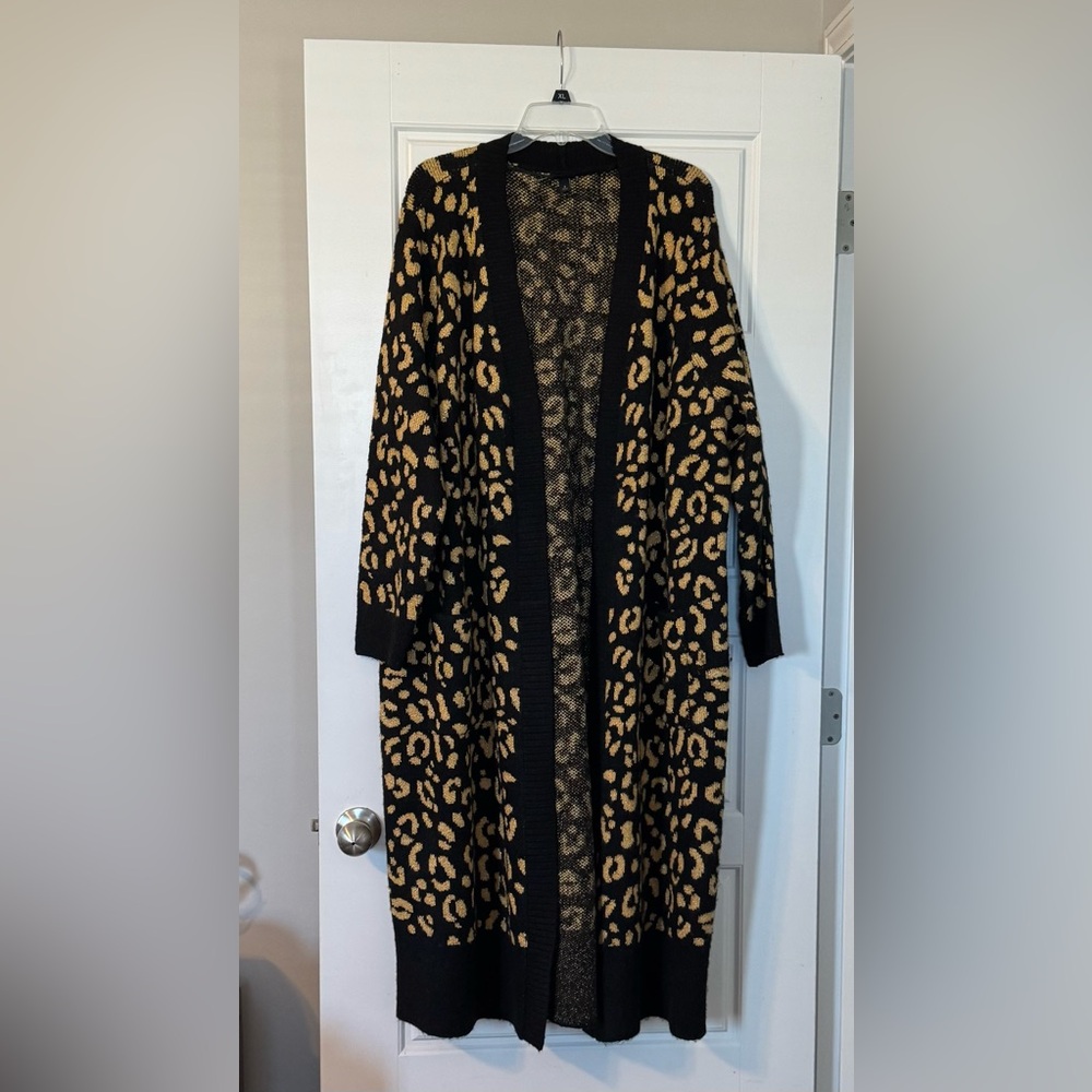 Leopard Print Open Front Cardigan Duster